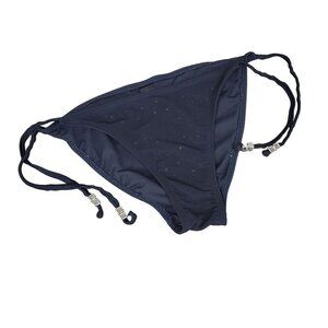 Endless Sun Black String Bikini Bottoms Mesh Pink Crystal Stones and Beads Small